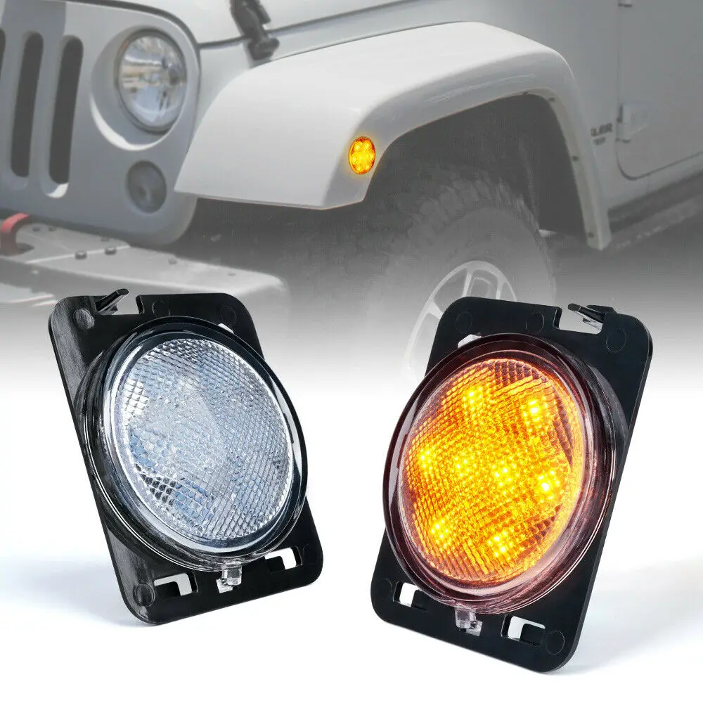 

Front Fender LED Side Marker Lights Clear Lens For 2007-2018 JK Sport