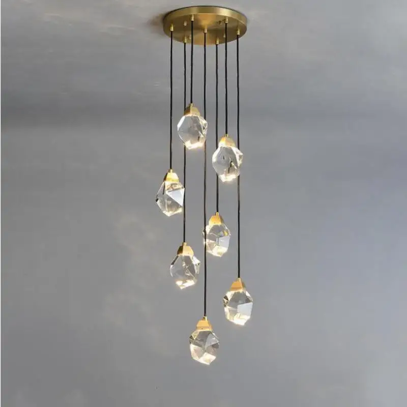 Nordic Modern Stair Chandelier Long Chandeliers Villa Stair led Chandelier Living Room Dining Room Crystal Pendant Lamp