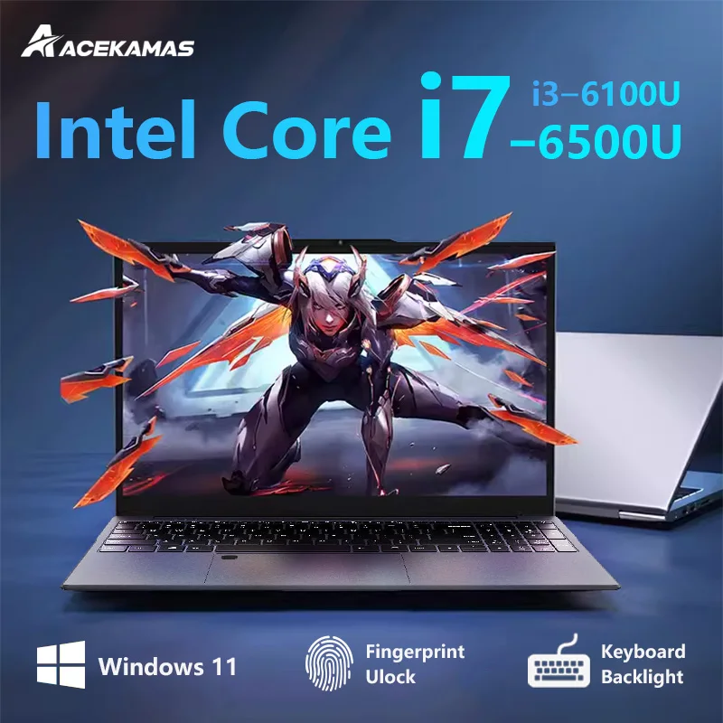 كمبيوتر محمول ACEKAMAS مقاس 15.6 بوصة قابل للنقل Intel Core i7 6500U i3 6100U Windows 11 Pro كمبيوتر محمول للألعاب سعة 16 جيجابايت DDR4 1 تيرابايت SSD كمبيوتر محمول