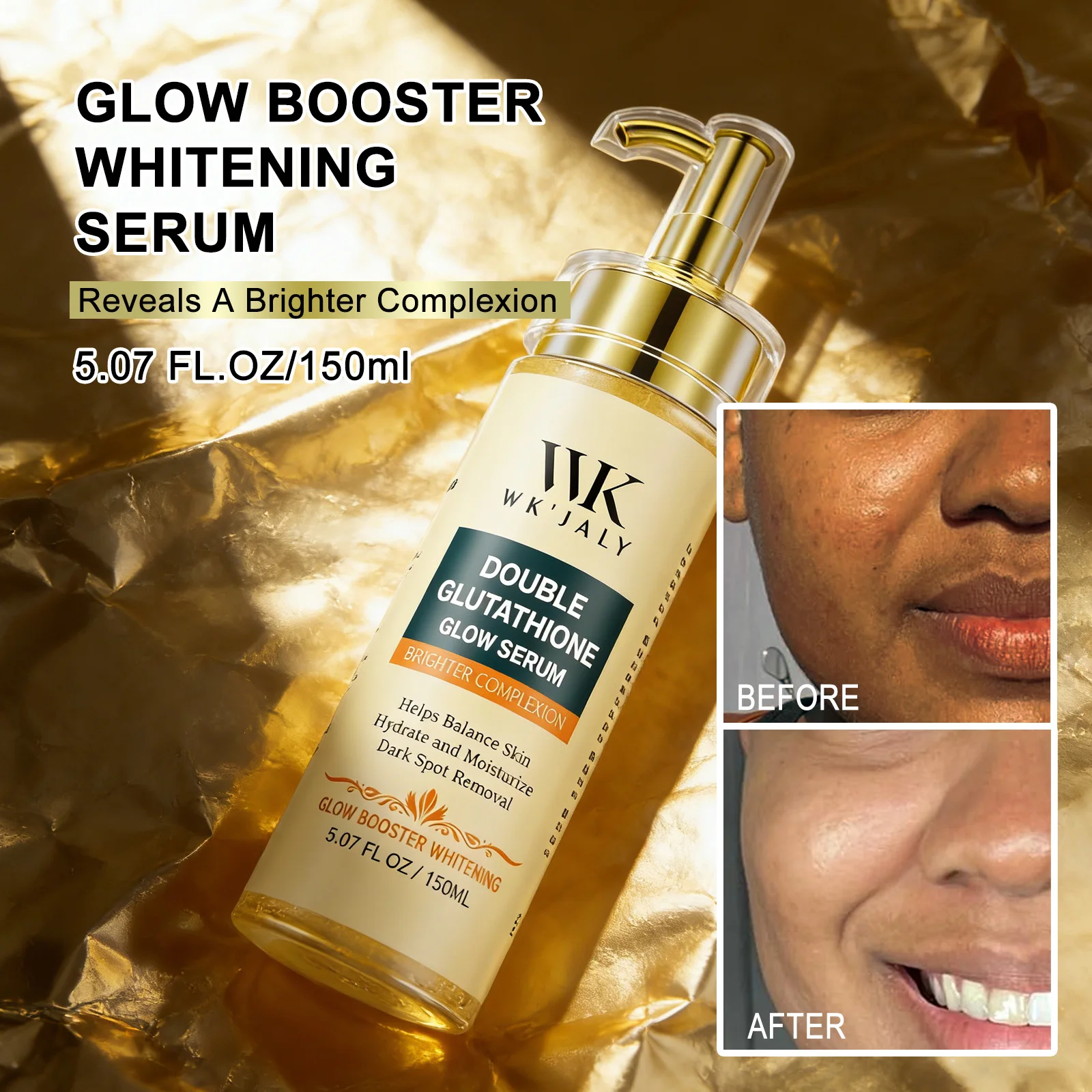 

WK JALY Glow Booster Whitening Double Glutathione Serum, Remove Dark Spots Essence, Reveals A Brighter Complexion, 150ml/5 oz