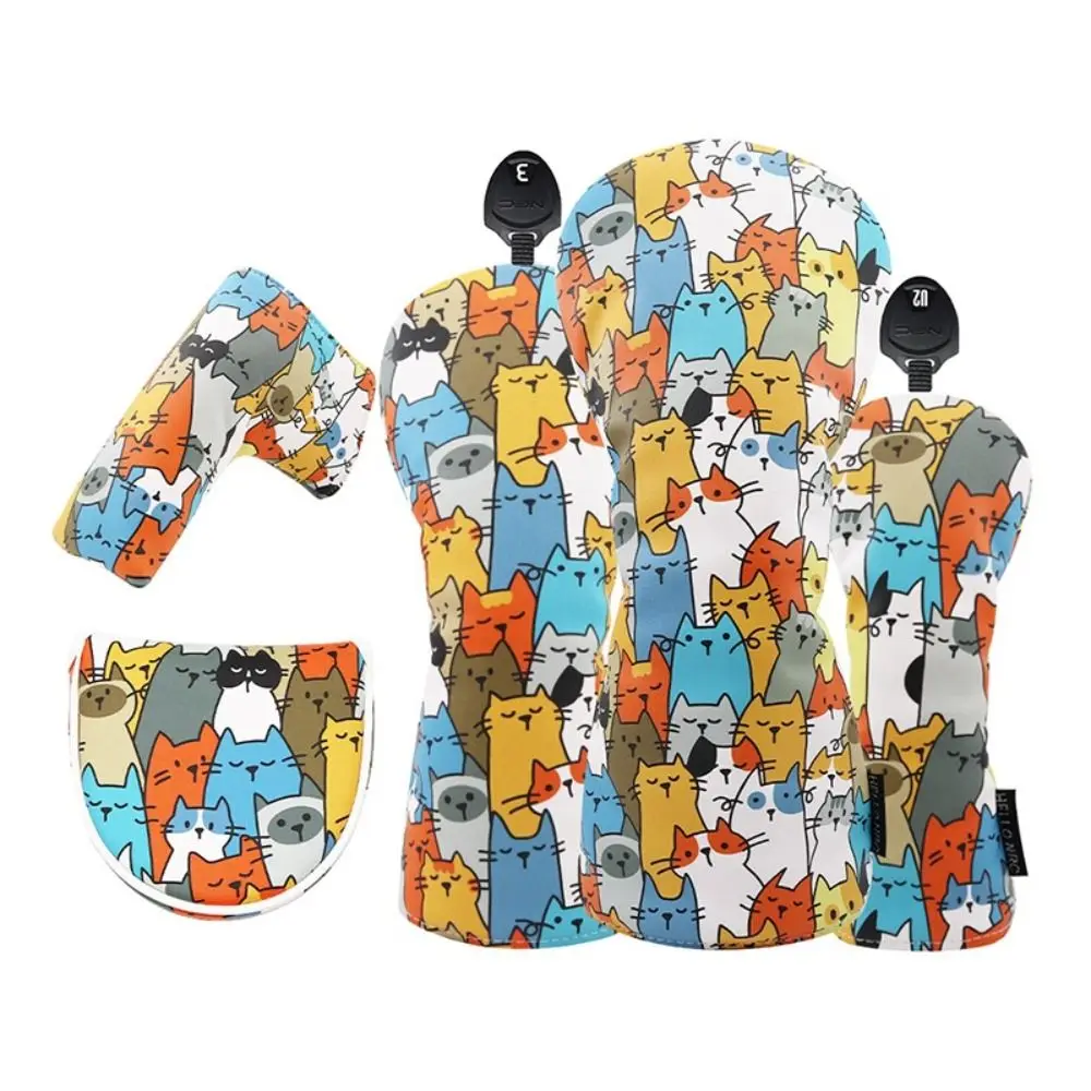 

Чехол на голову для гольф-клуба с граффити и кошачьим узором, водонепроницаемый головной убор из искусственной кожи, деревянный головной убор для гольфа, кавайная железная стойка, защита для гольф-клуба