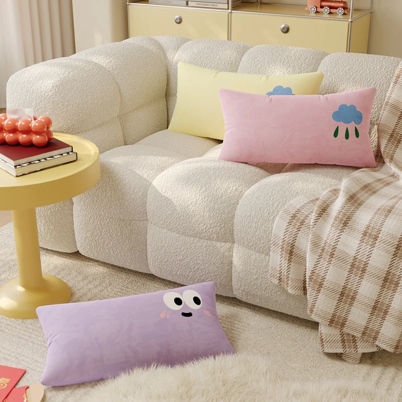 Creamy Style Detachable And Washable Sofa Pillow Covers for Bedroom And Living Room Rectangular Long Pillowcases with Core