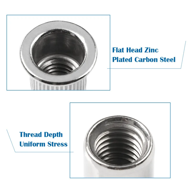 10/20/50pcs Stainless Steel Rivet Nut M3 M4 M5 M6 M8 M10 Flat Head Round Body Knurled Rivnut Cap Threaded Riveted Nuts