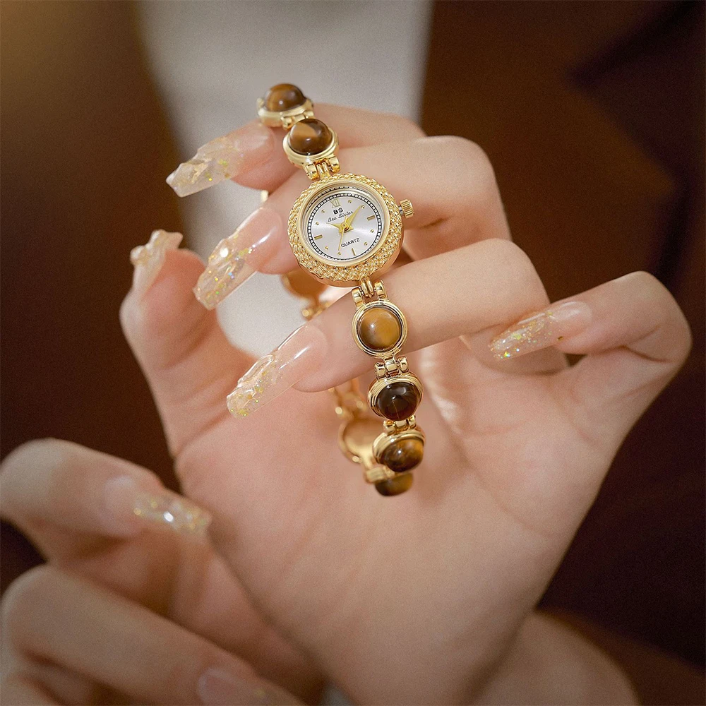 Abelha irmã natural olho de tigre pedra pulseira mulher relógio de alta qualidade design francês vintage quartzo feminino relógios pulso
