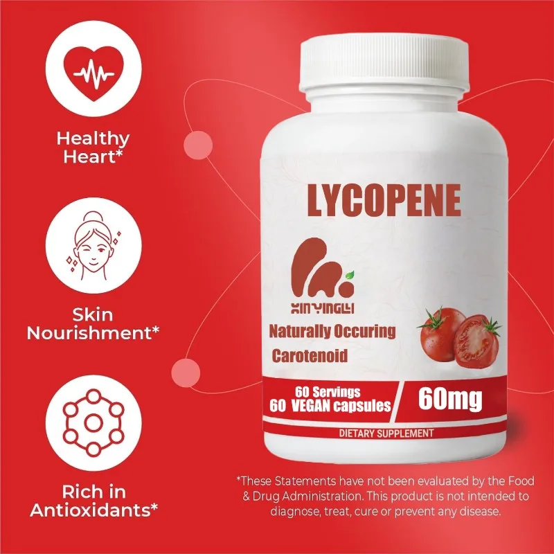 Men's lycopene supplement 60mg, 60 capsules, natural tomato extract powder, used for skin and immune health support