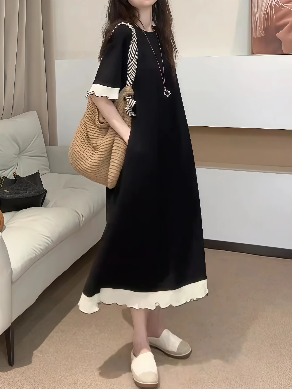 T-shirt Long Dr Summer Faion, ample, couvrant la viande, ort Sve, jupe de luxe à fleurs blanches, droite, pour personne paresseuse enceinte Dr