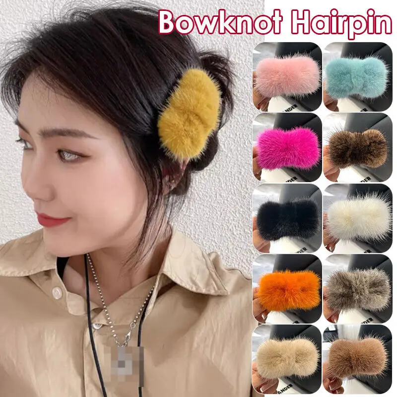 Real Mink Fur Hair Bowknot Hairpin Women Hairwear Side Clip Fur Headdress Gift Hair Accessories Girls Jewelry Accessories