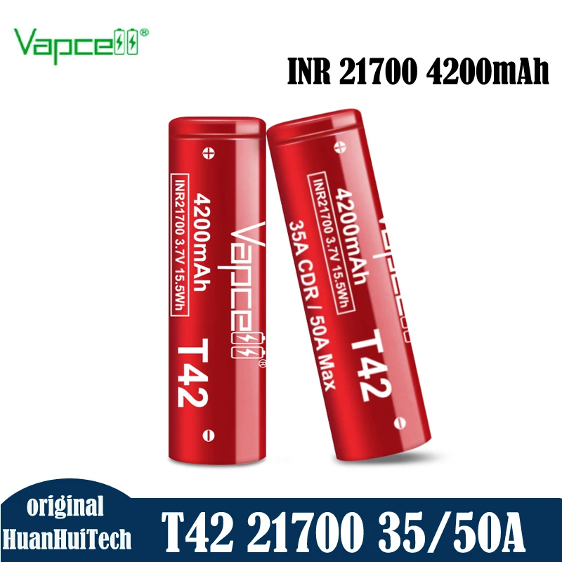 Original Vapcell T42 INR 21700 4200mAh 35A/50A 3.7V Battery For Flashlight Power Stronger Than 21700 vtc6A/40T/ P42A /LG H40