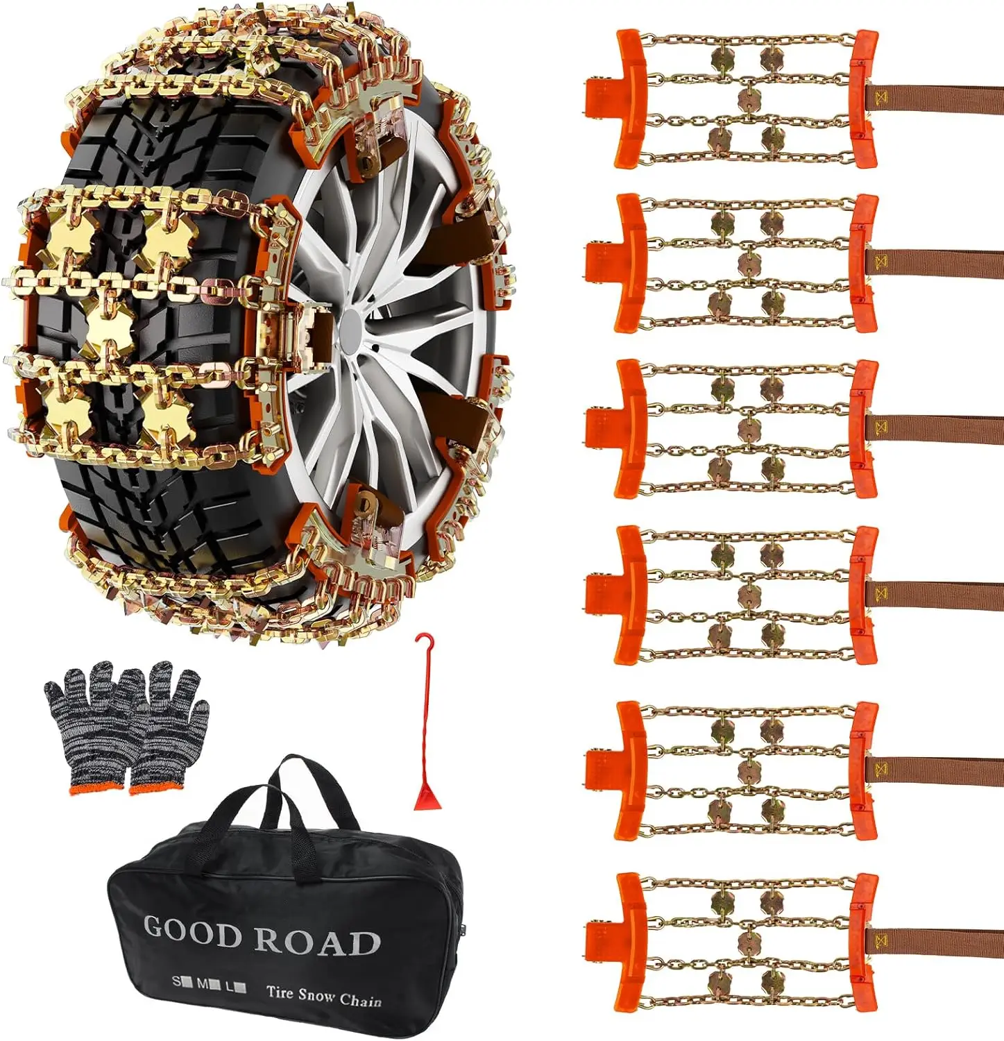 

Universal Snow Chains for Car/SUV/Pickup Trucks, Adjustable Alloy Steel Emergency Tire Chains - Set of 6