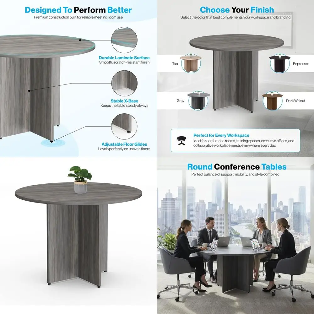 

42 круглых серых ламинированных конференц-стола - прочная офисная мебель с X-образным основанием для тренингов и совместных работ