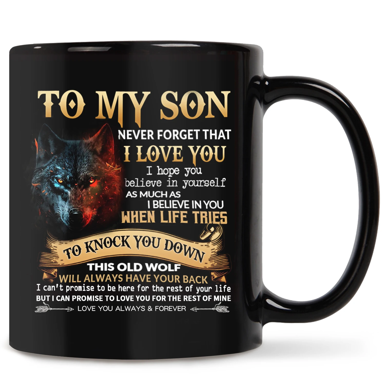 1pc, To My Son Coffee Mug, 11oz Ceramic Coffee Cups, Black WolfWater Cups, Summer Winter Drinkware, Christmas Gifts