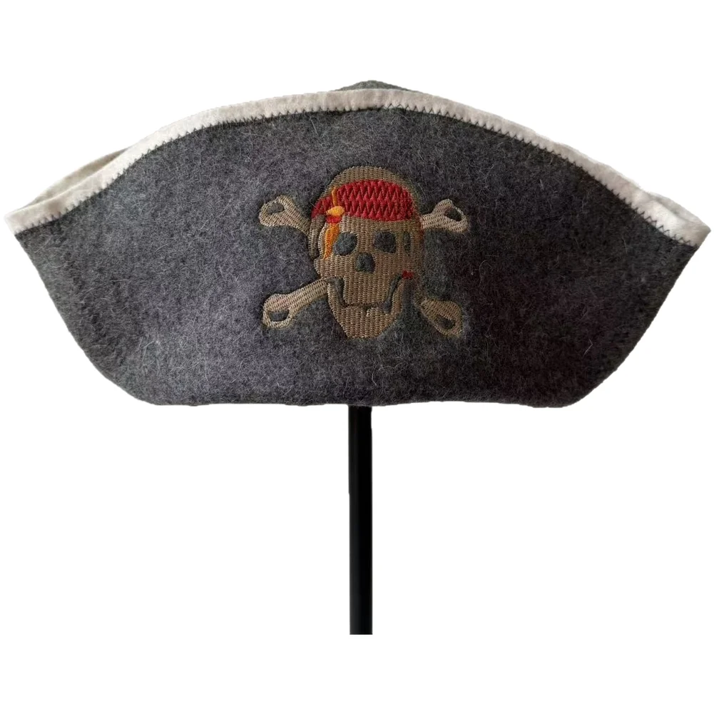 Pirate Embroidered Wool Felt Sauna Hat Thick for Warm Bathing Cap 35x21cm For Steam Room Spa Heat Protection Accessories