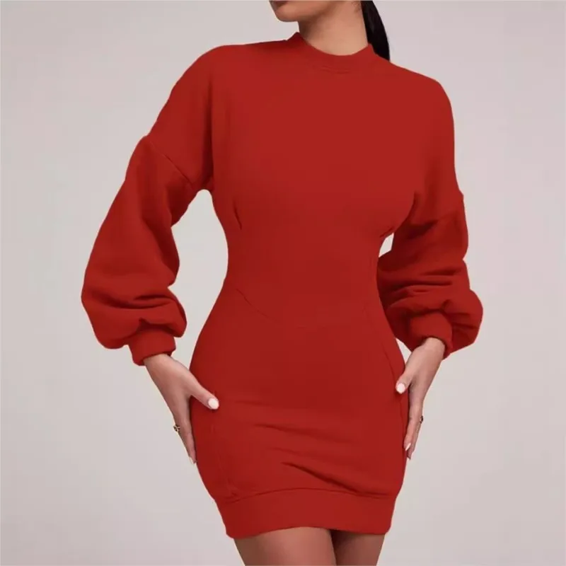 Frauen Bodycon Kleid Herbst Winter Mode Oansatz Taille Schlank Hüfte Abdeckung Pullover T-shirt Elegante Mini Kleider Für Frauen Vestidos