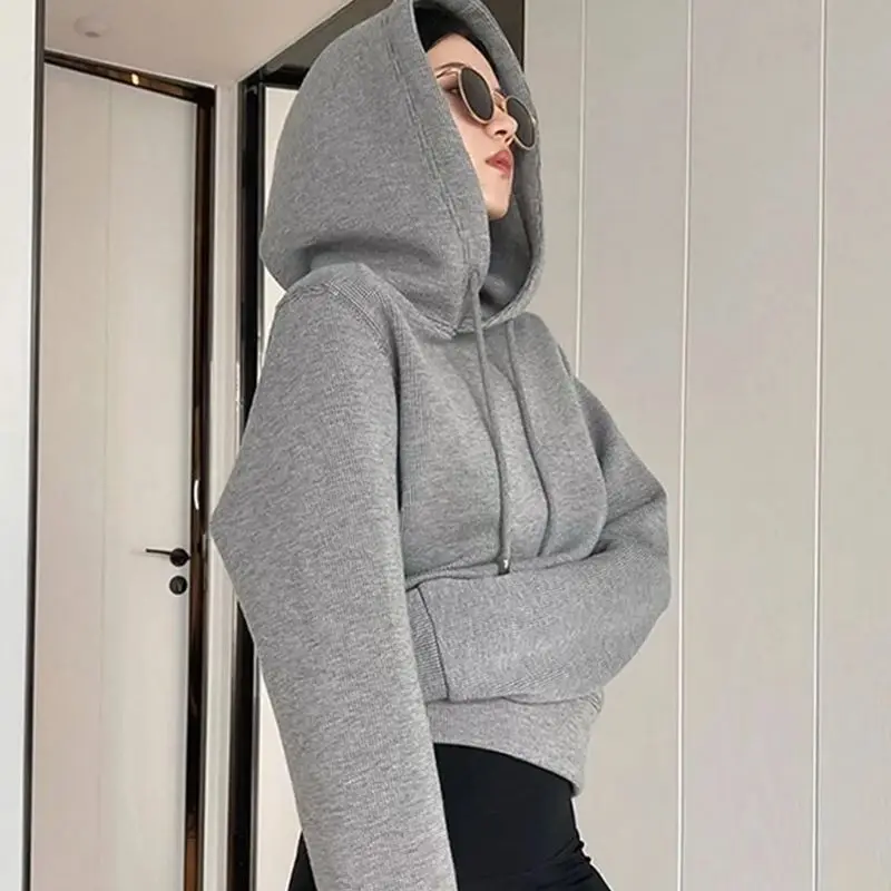 

Autumn Winter Hoodies Women Plush Warm Hoodies Fashion Loose Casual Gray Pullover Sweatshirts