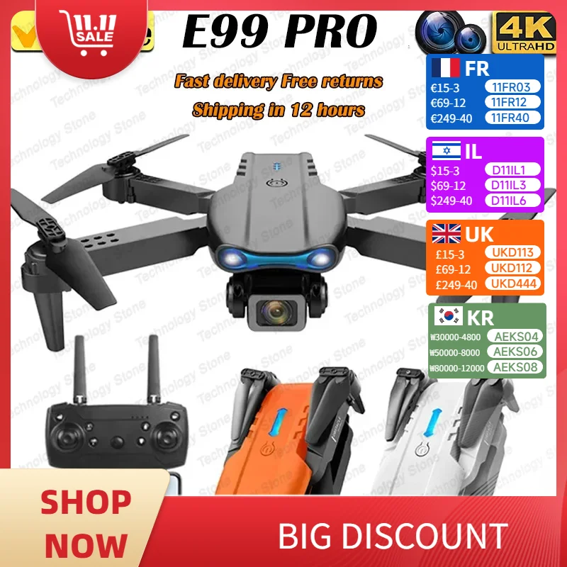 

E99PRO K3 Foldable Mini Drone - 4K HD Dual Camera RC Quadcopter with Hold Mode & LED Night Lights | WIFI Aerial Photography Toy