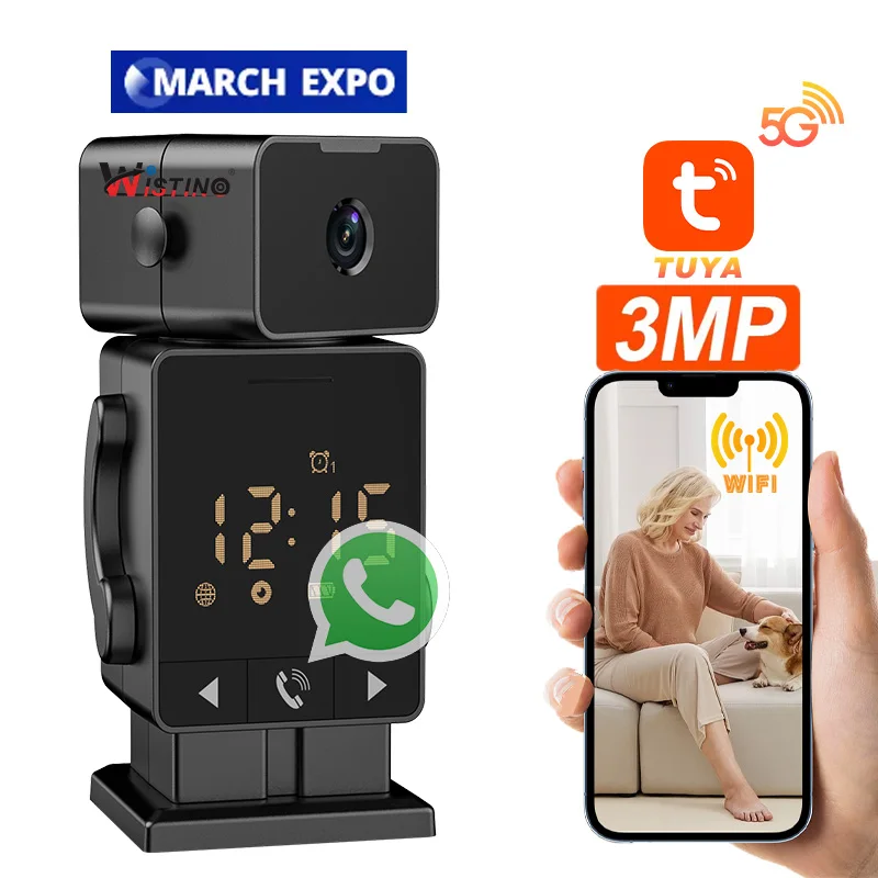 

Wistino 3MP HD Home Wifi Clock Camera 180° Dual Motion Detection One Click Talk Night Vision Full Color Tuya CCTV Wifi Camera