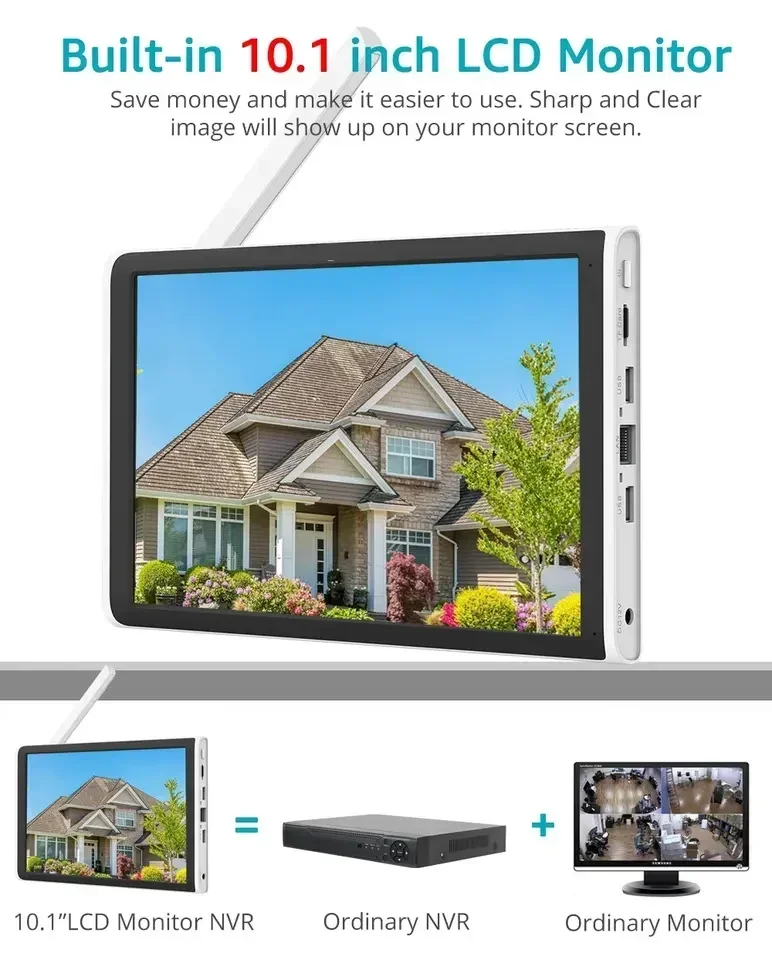 10 Inch Surveillance 4CH 8CH CCTV LCD Screen Home Security PTZ Outdoor Wireless IP Camera CCTV Wifi Nvr System