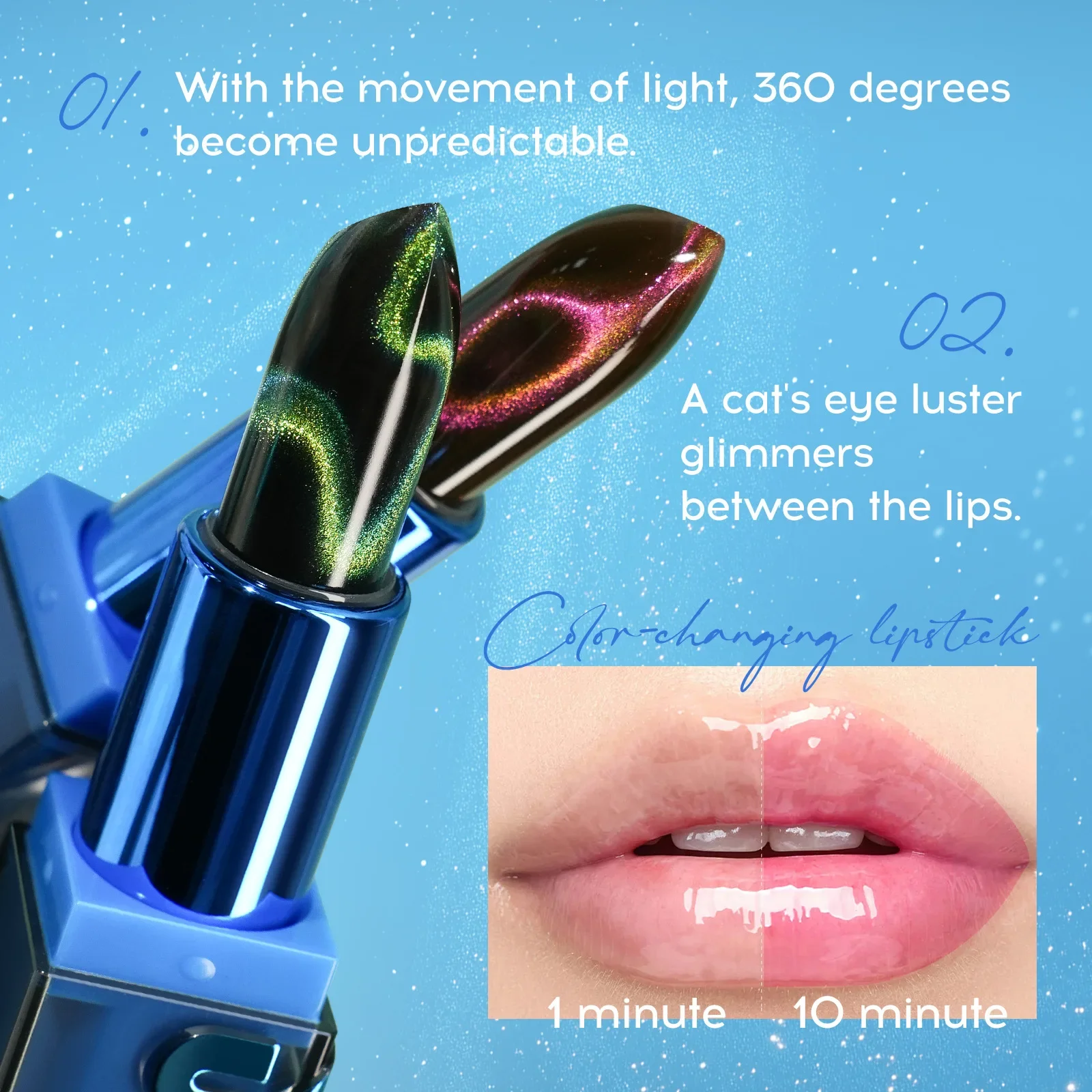 

Temperature Color Change Lip Gloss Set Cat Eye Warm Lipstick Diamond Fine Glitter Waterproof Non-Stick Hydrating Lip Balm