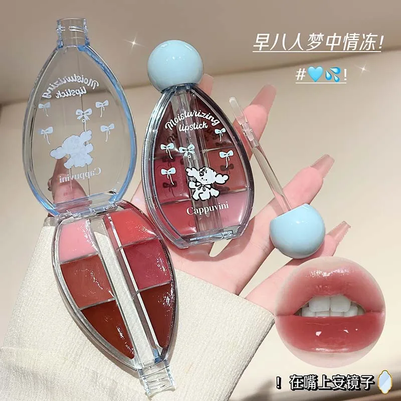 الأزياء الكورية ستة ألوان مرآة الشفاه تجميد طالب مستحضرات التجميل الزجاج الشفاه الصقيل الجمال أحمر الشفاه ماكياج ملمع الشفاه الجمال والصحة