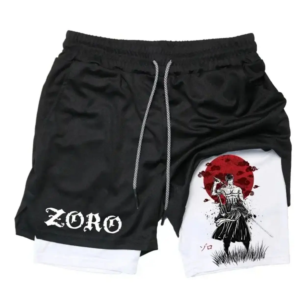 shorts-de-malha-da-colecao-anime-zoro-attack-on-titan-venom-com-estampas-de-personagens-com-cordao-ajustavel