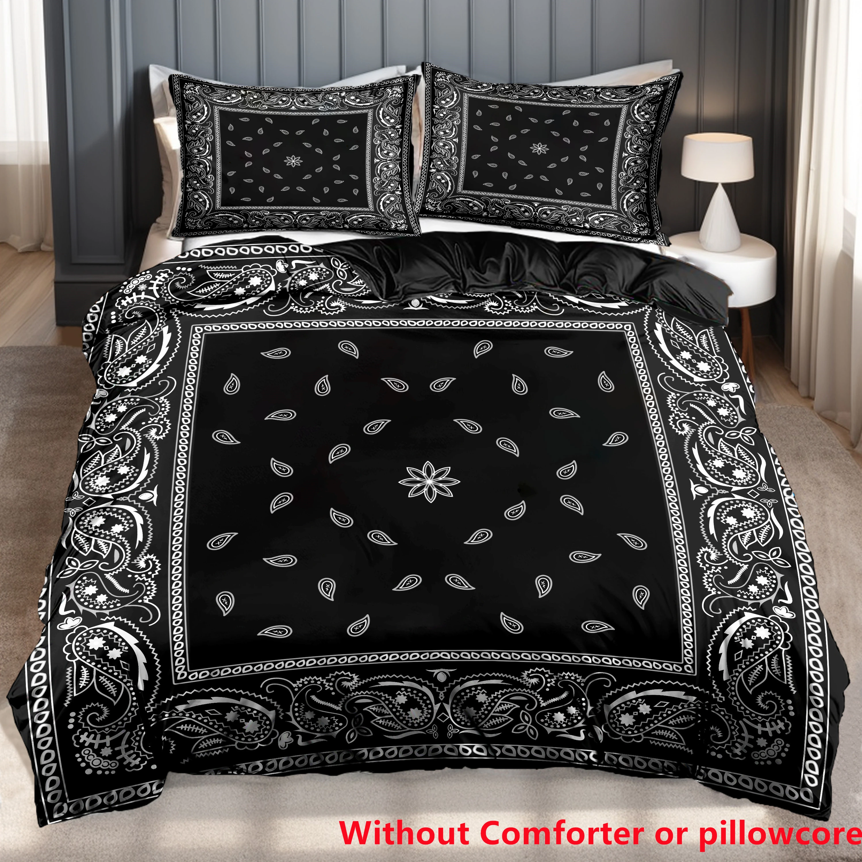 Paisley Mandala 3D Print Black Red Duvet Cover Set Bohemian Style Double For Adults Queen King Size Bedding Set With Pillowcase