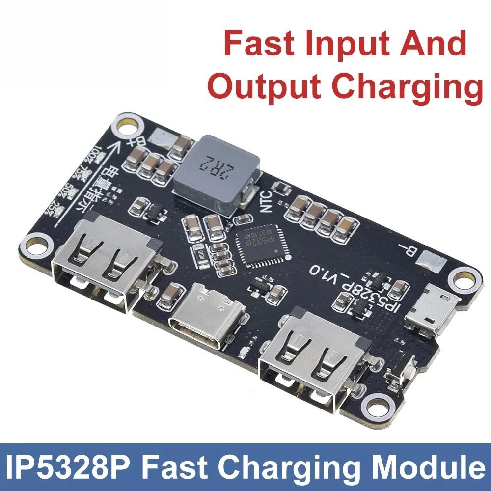 IP5328P Dual USB 18650 Battery Charger Treasure Tpye-c 3.7V Step Up Fast Quick Power bank board QC2.0 QC3.0 Charger module