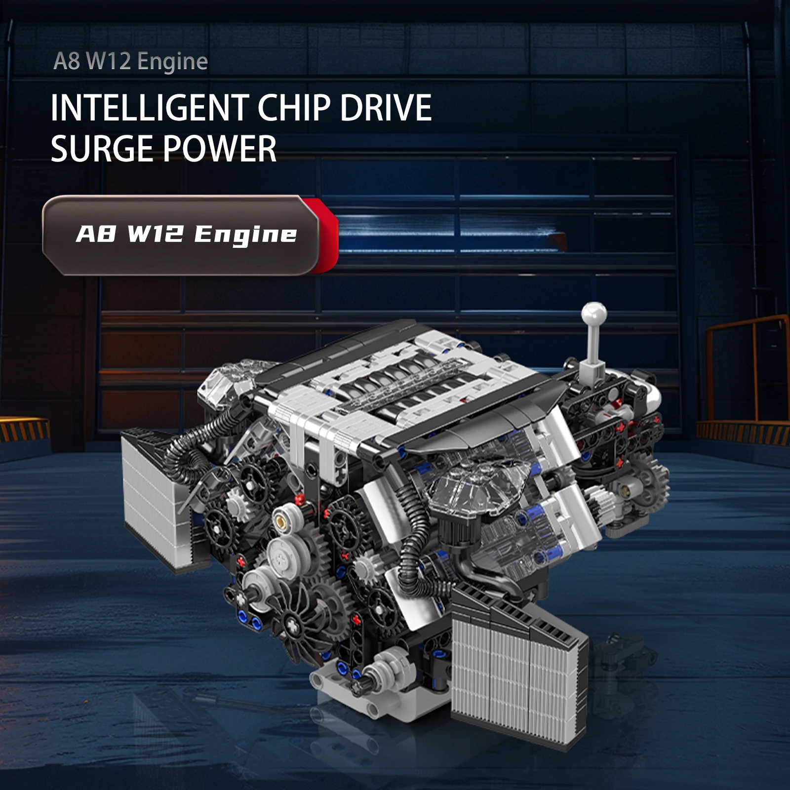 Mold King 10230 Building Blocks A8 W12 เครื่องยนต์รุ่นการวิเคราะห์รถอะไหล่ L มอเตอร์แบตเตอรี่ AA กล่องอิฐของเล่นเด็กผู้ใหญ่ของขวัญ