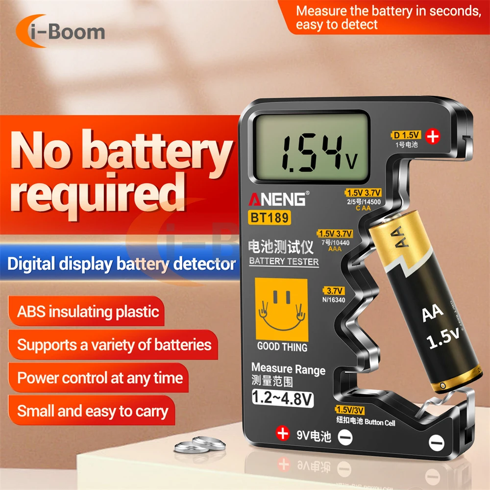 BT189 Battery Tester LCD Display Universal Voltmeter Electricity Display AA AAA Button Cell Batteries 1.5V/3V/3.7V/4.8V/9V