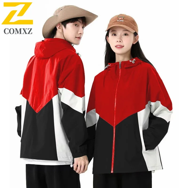 

COMXZ Unisex Jacket Classic Hooded Outdoor Camping Windproof Comfortable Coat Splicing Design Travel Lightweight Autumn Clothes