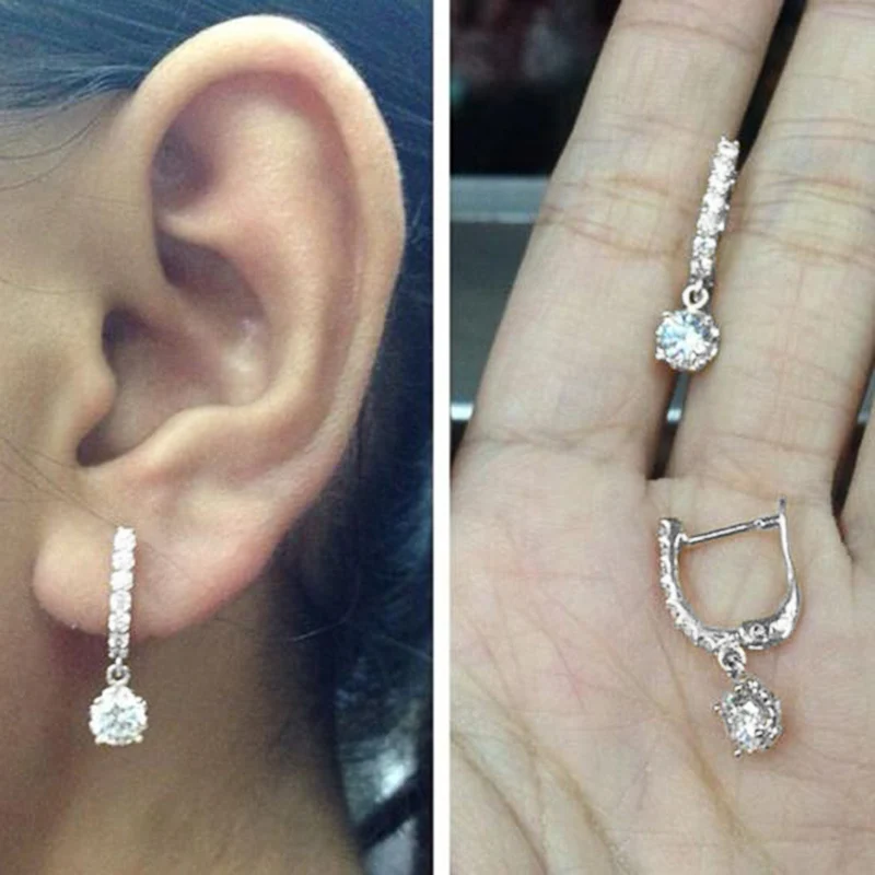Huiatn Dainty Women's Dangle Earrings with Round CZ Charm Silver Color/Gold Color Daily Wear Chic Ear Accessories Lady Jewelry view 2
