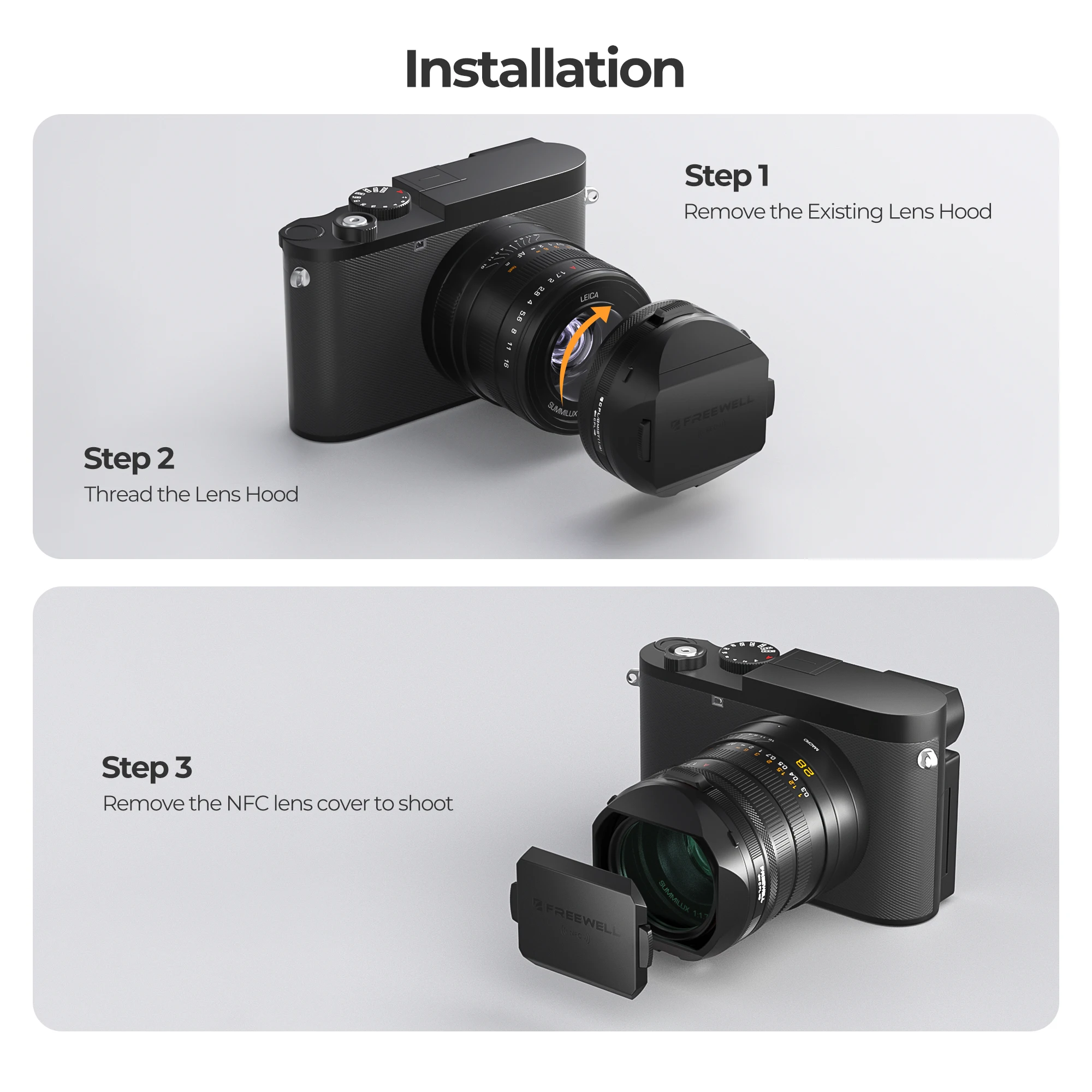 Freewell Gegenlichtblende mit CPL- und schwarzen Nebelfiltern, drehbarem Design und NFC-Kappenkompatibilität, Zubehör für Leica Q3 43 Kameras – Detail 5