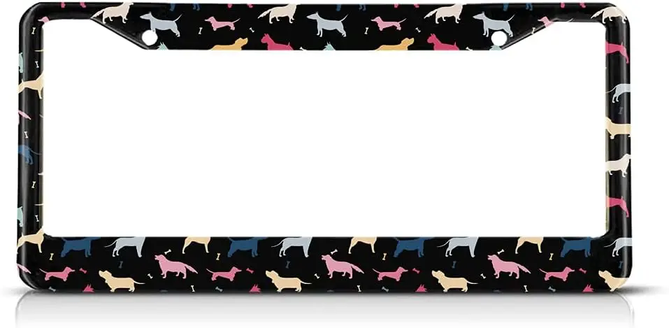 Colorful Dogs License Plate Frame Auto Tag Frames Animal License Plates Holder Bullterrier Dalmatian Dachshund Decorative Car