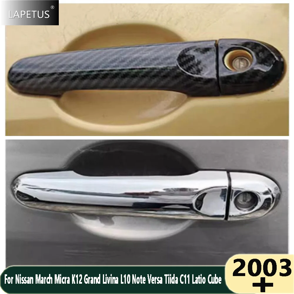 

For Nissan March Micra K12 Grand Livina L10 Note Versa Tiida C11 Latio Cube Carbon Fiber Modify Chrome Door Handle Cover Trim