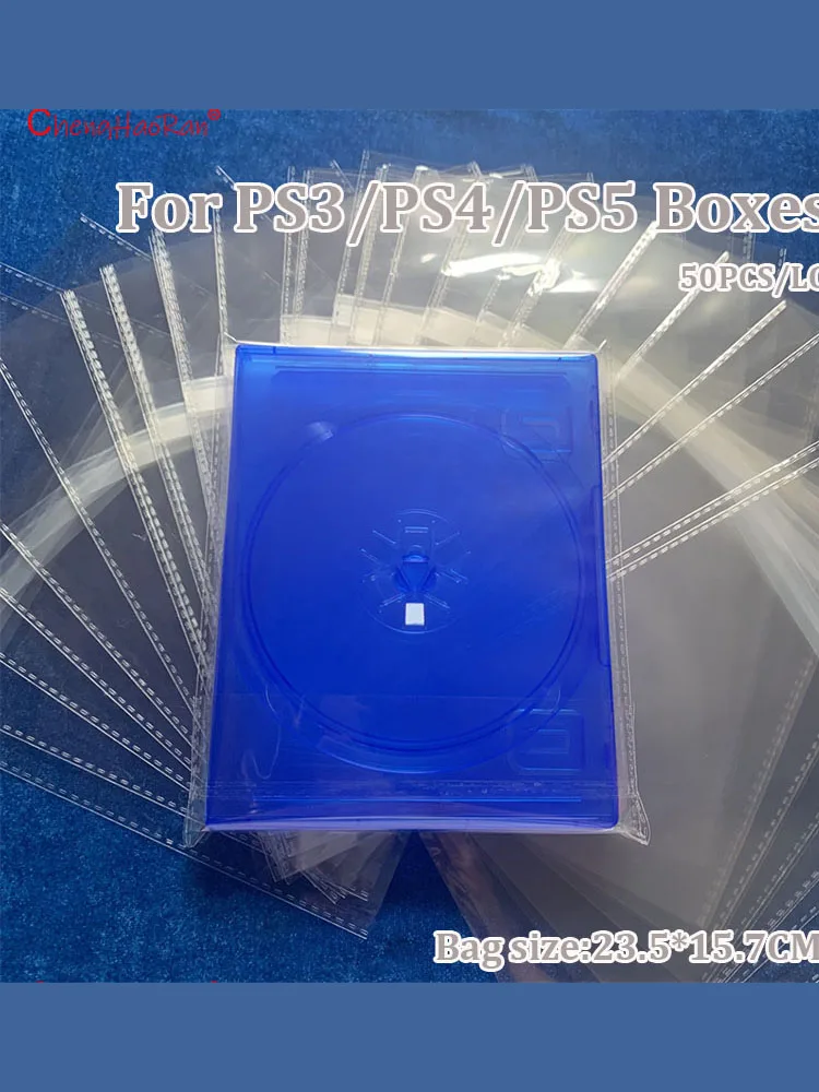 Couvercle de rangement Transparent en plastique, 50 pièces, 23.5x15.7CM pour boîtes de jeu PS3 PS4 PS5, Protection auto-scellante, sac d'emballage anti-poussière