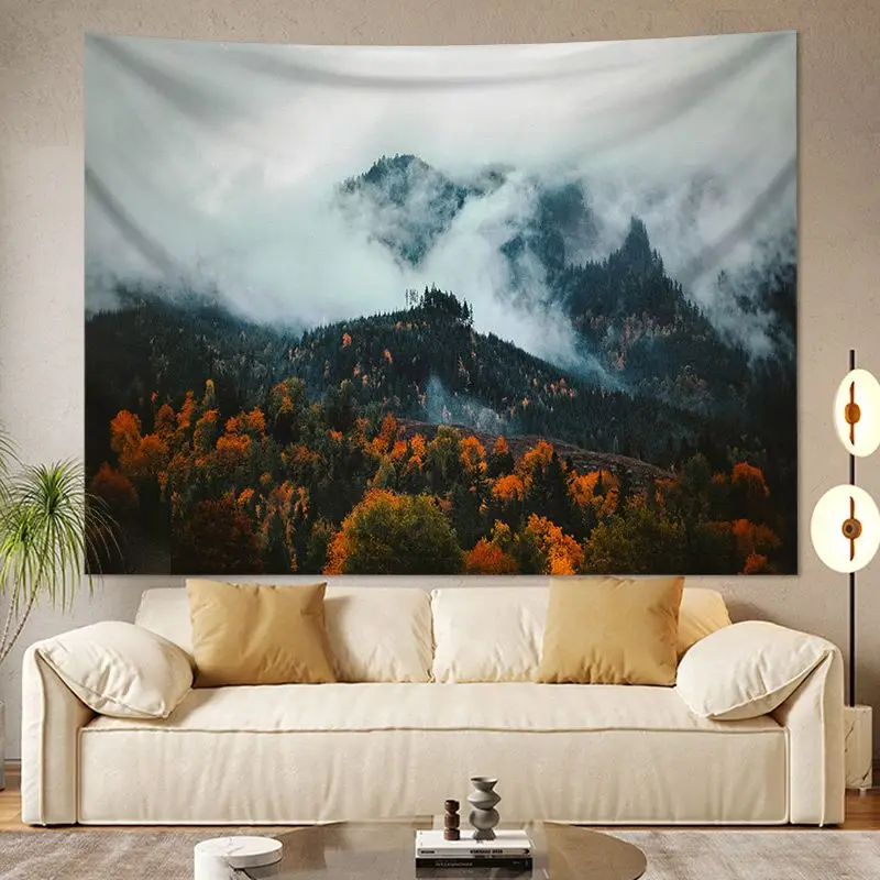 VIKAMA Fog Peak Snow Mountain Landscape Tapestry, HD Wear-Resistant Fabric Wall Hanging for Living Room Home Decor