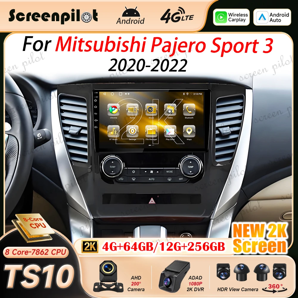 Android 16 Car Radio Stereo For Mitsubishi Pajero Sport 3 2020-2022 Stereo Head Unit Multimidia Player GPS Carplay Android Auto