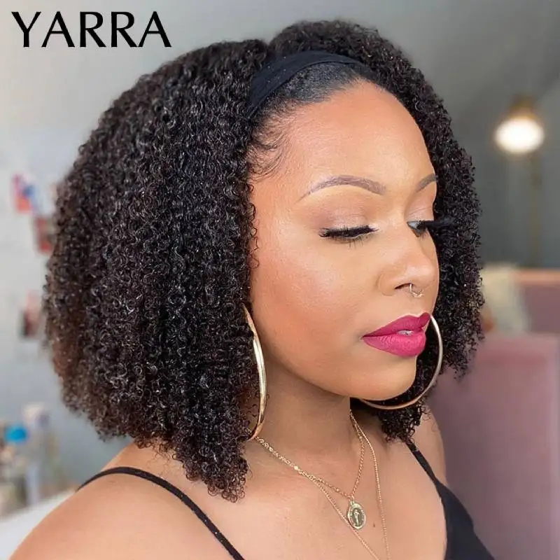 YARRA – perruque brésilienne Remy 100% naturelle, cheveux crépus bouclés, bandeau, densité 180%, entièrement faite à la Machine, pour femmes noires