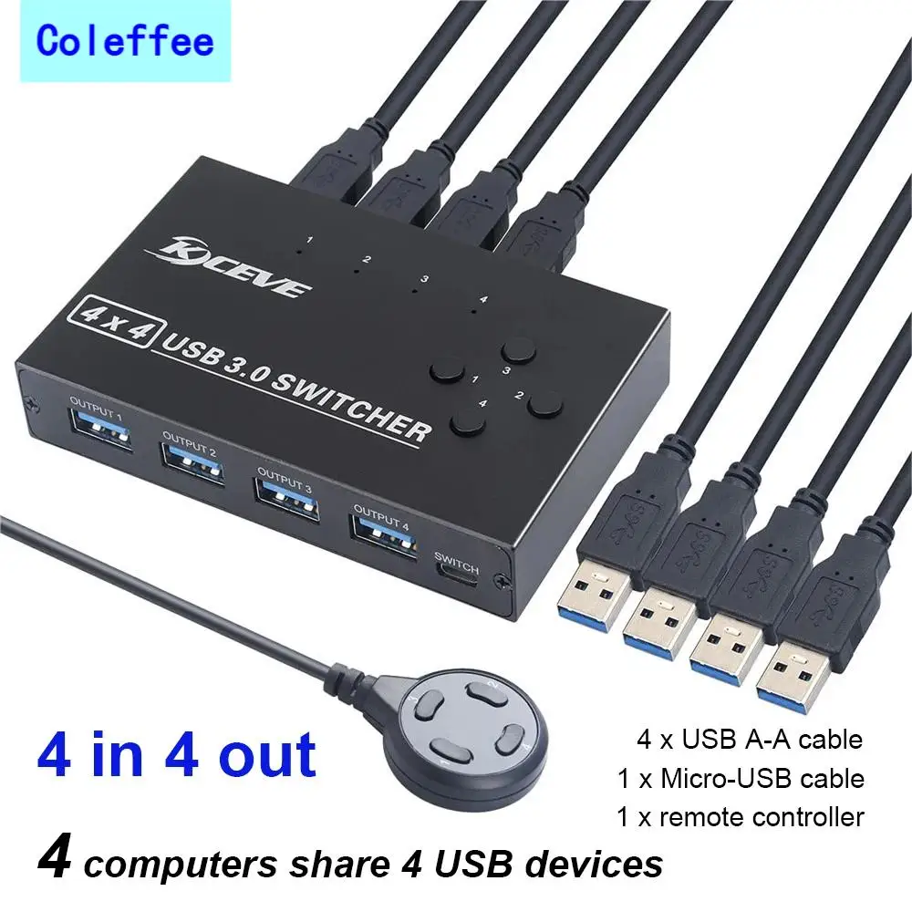 

USB 3.0 Switch KM Selector 4 Computer Laptop PC Host Sharing 4 USB Devices KVM Switcher Box Share Printer Mouse Keyboard U-flash