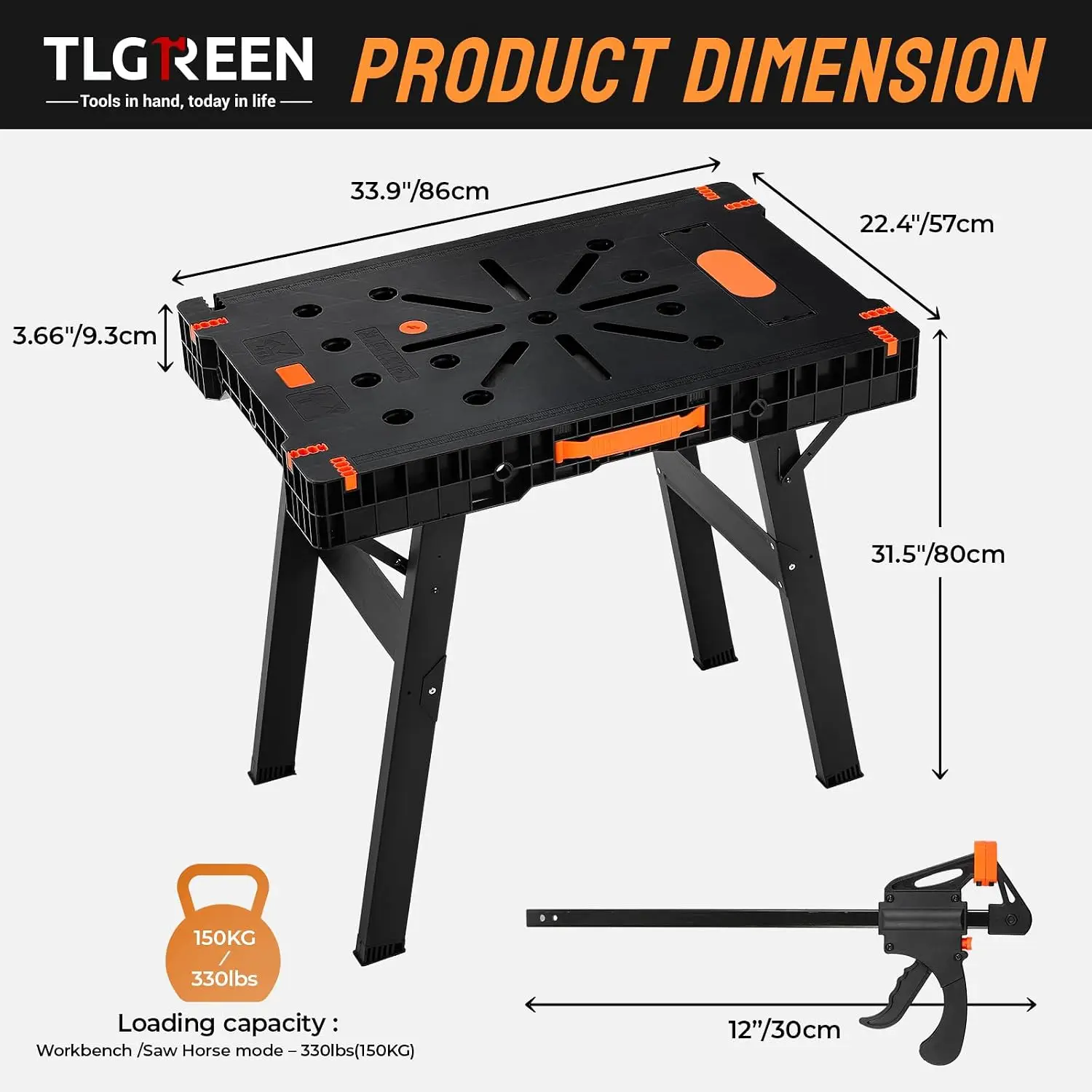 Folding Work Table 330 lb 34 x 22 Inch Clamps Power Strip Folding Workbench Two Clamps Power Strip Stable Setup Garage Projects