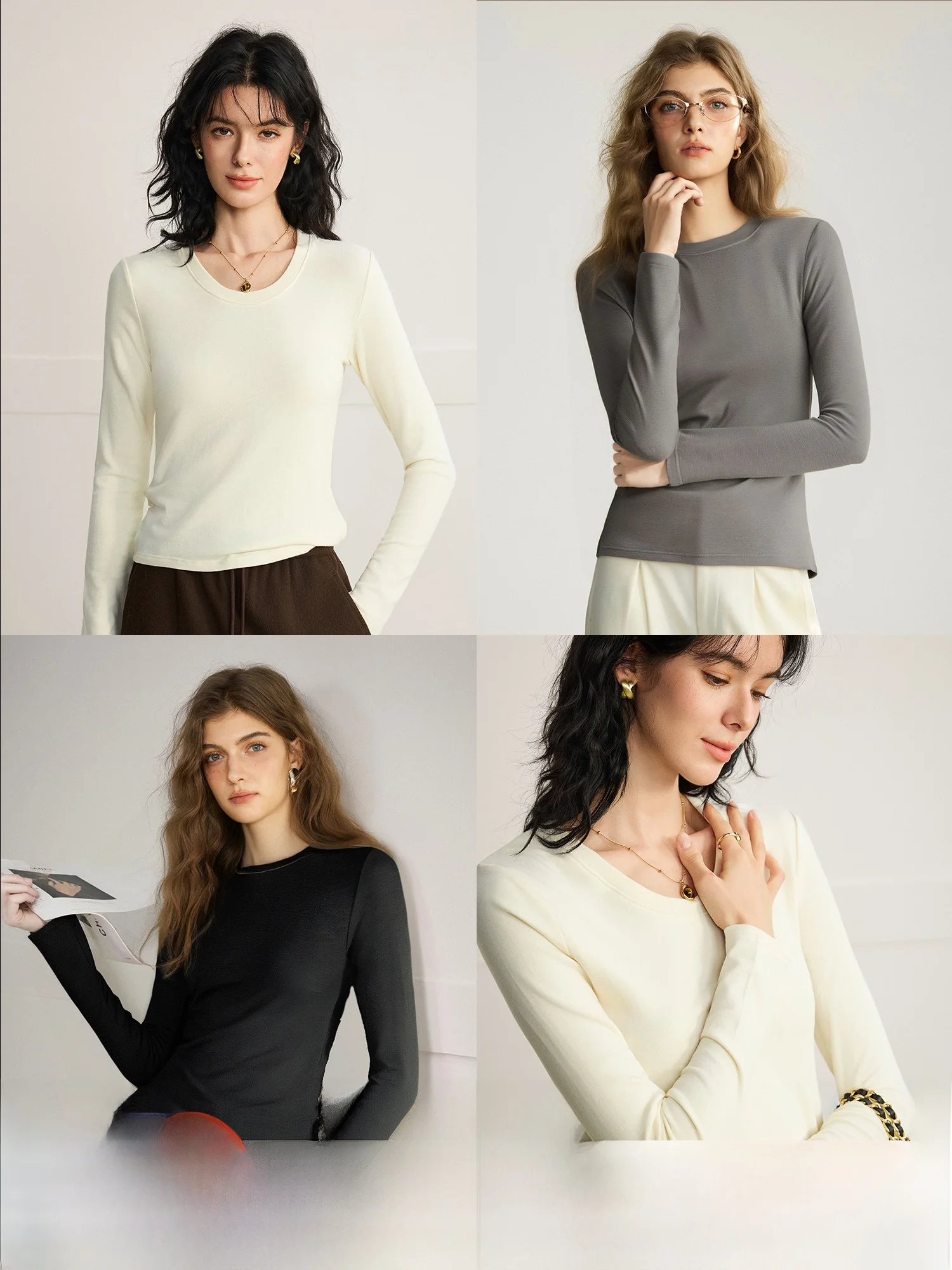 

Женская повседневная базовая футболка Naguagü Treasure Heating T с высоким уровнем тепла, редкоземельным наполнителем Bla Tech, круглым вырезом, длинным рукавом, из теплого материала