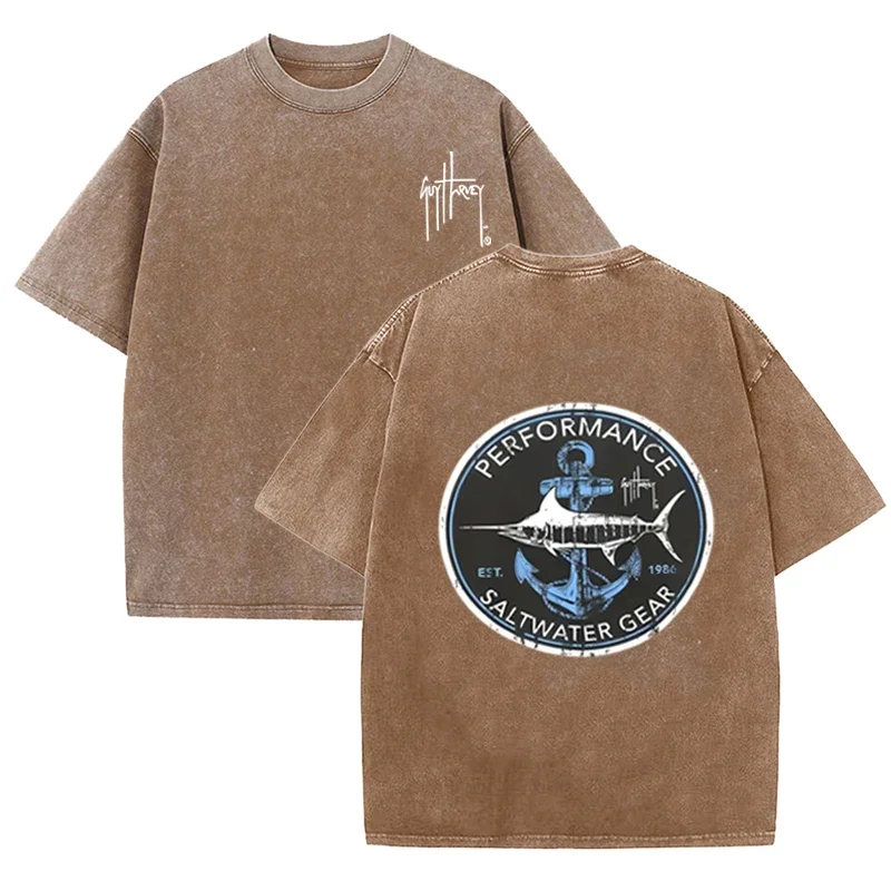 Vintage Black Guy Harvey T Shirt Marlin & Anchor Acid Wash Oversized Tee