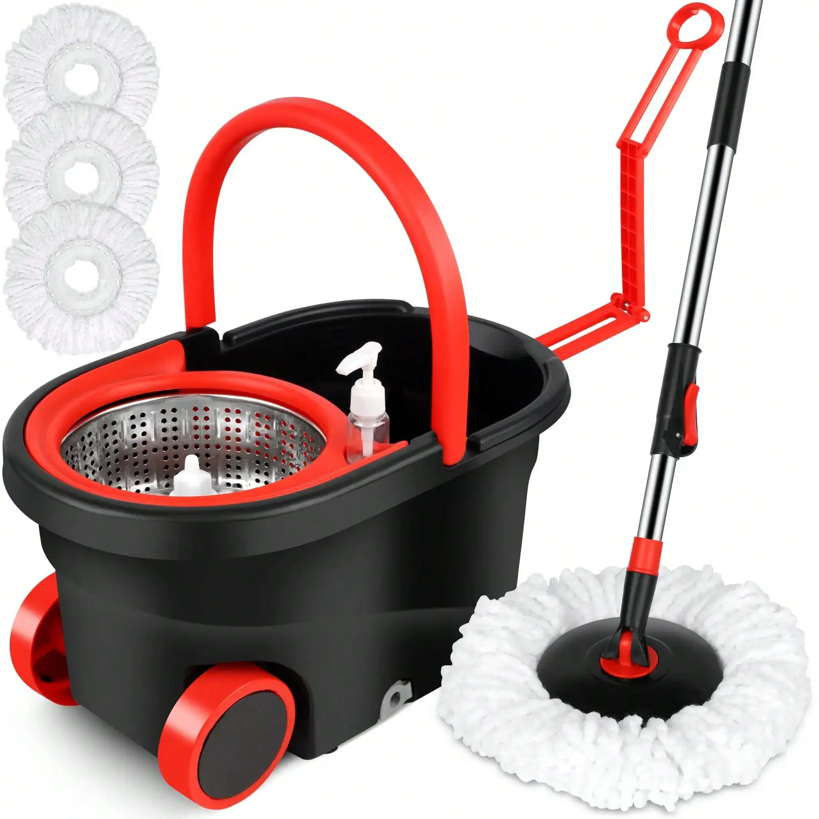 

Heavy Duty Rolling Mop Bucket Set with Wringer – Includes 3 Microfiber Heads, Perfect for Home, Kitchen & Living Room