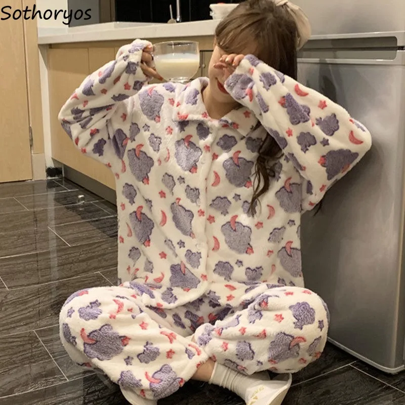 

Пижамные комплекты в японском стиле, женская зимняя фланелевая плотная Домашняя одежда, милые модные удобные домашние костюмы для девушек, Новинка