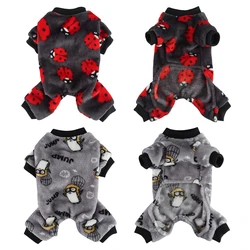 Warm Dog Pajamas Pet Clothes Ladybug Penguin Pattern Clothes Soft Puppy Pajamas Jumpsuit For Small Dog Chihuahua French Bulldog