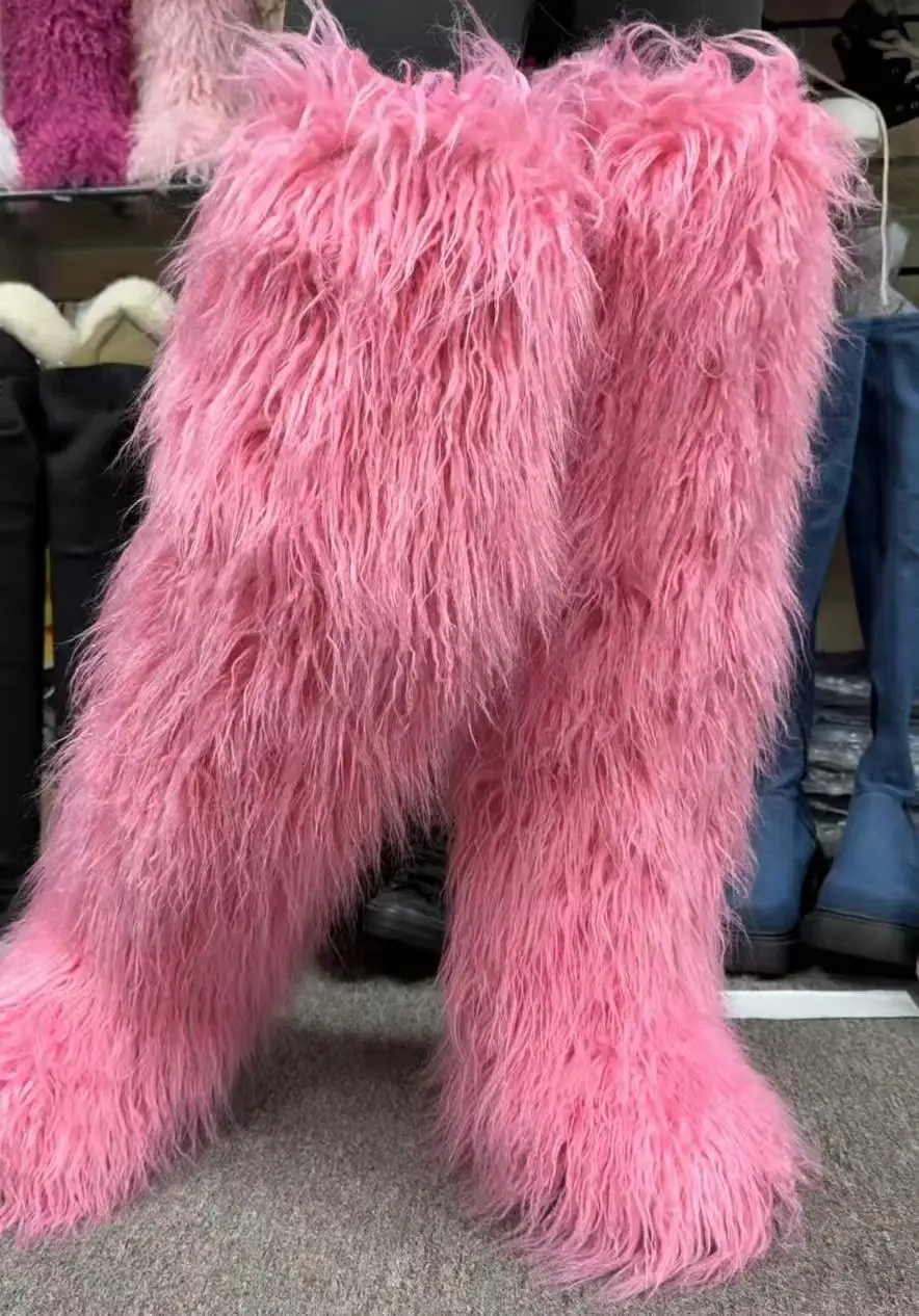 

72cm Women's Thigh High Faux Mongolian Fur Snow Boots Winter New SFur Snow Boots Women's Boots Leg Warm Boots Non-Slip Soles