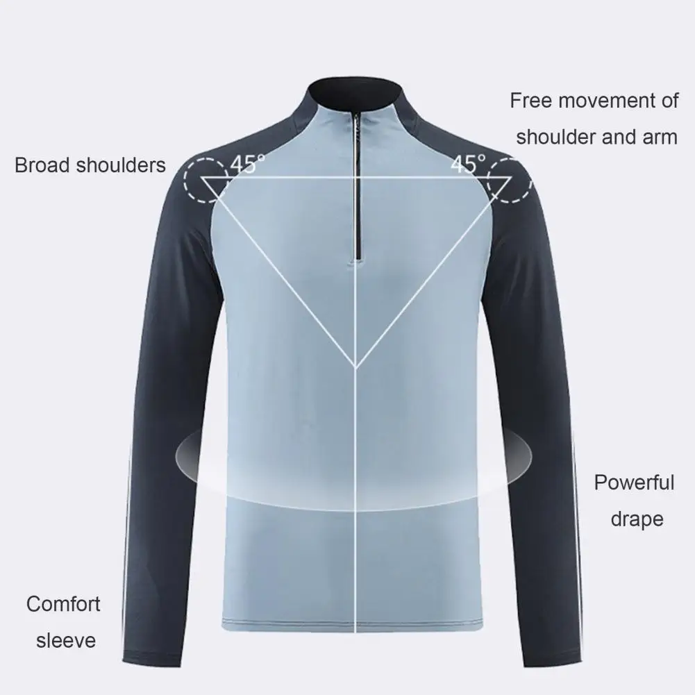 Men Track Top Men Spring Top Men's Long Sleeve Zipper Stand Collar Sports T-shirt Sweat Absorption Quick Dry Soft for Summer