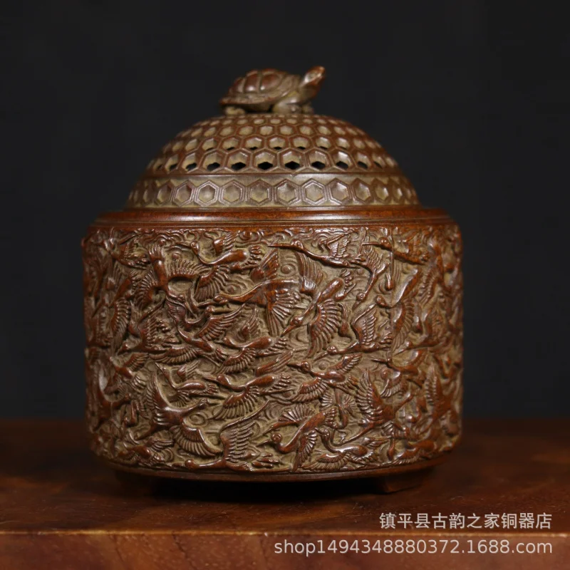 

Pure Turtle and Crane Aromatherapy Brass Incense Burner Copper Furnace Ornament for Office Living Room Shop Study