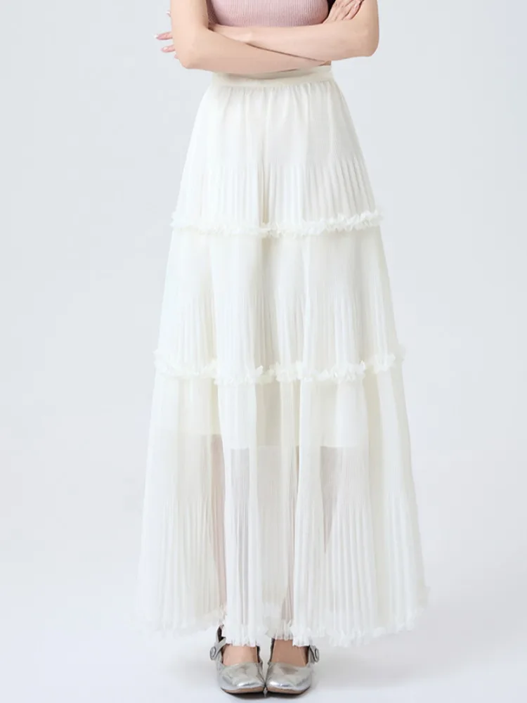 

Элегантная женская летняя тонкая юбка-миди с высокой талией, А-силуэт, из тюля, в корейском стиле, с красивым дизайном