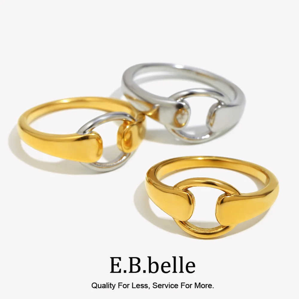 E.B.belle Mix Color Minimalist Style Splicing Circle Ring Stackable Jewelry 316L Stainless Steel 18K Gold Charm Hypoallergenic