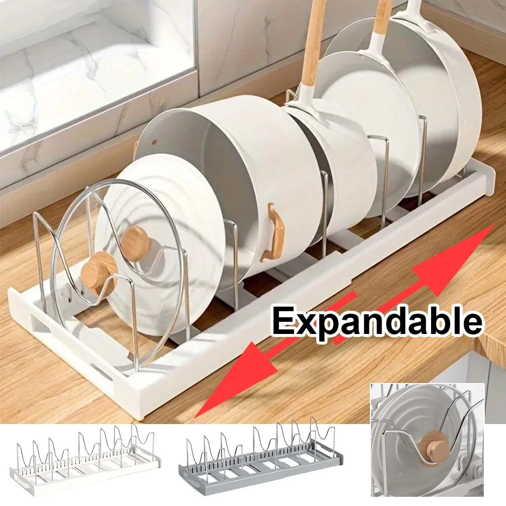 

Retractable Kitchen Organizer Rack Adjustable Pot Dish Holder Multi-Functional Kitchen Countertop Organizer for Pans Lids Bowls